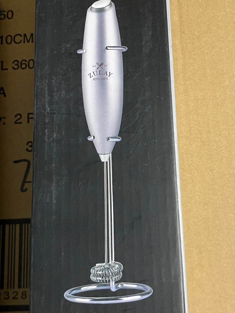 Zulay wKitchen Handheld Milk Frother with Stand - Sleek Silver